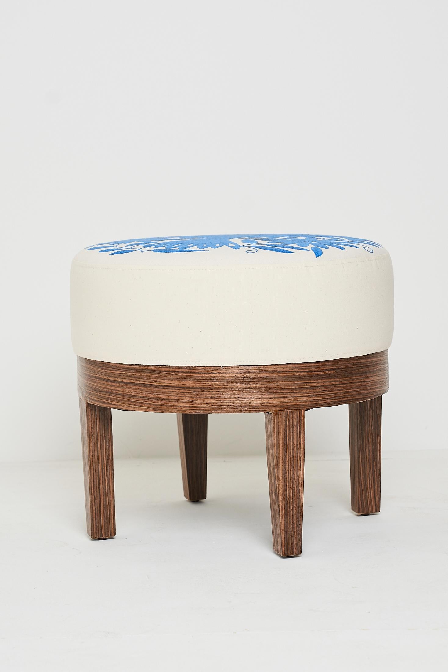 Arts and Crafts Round Stool with Artisan Embroidery For Sale