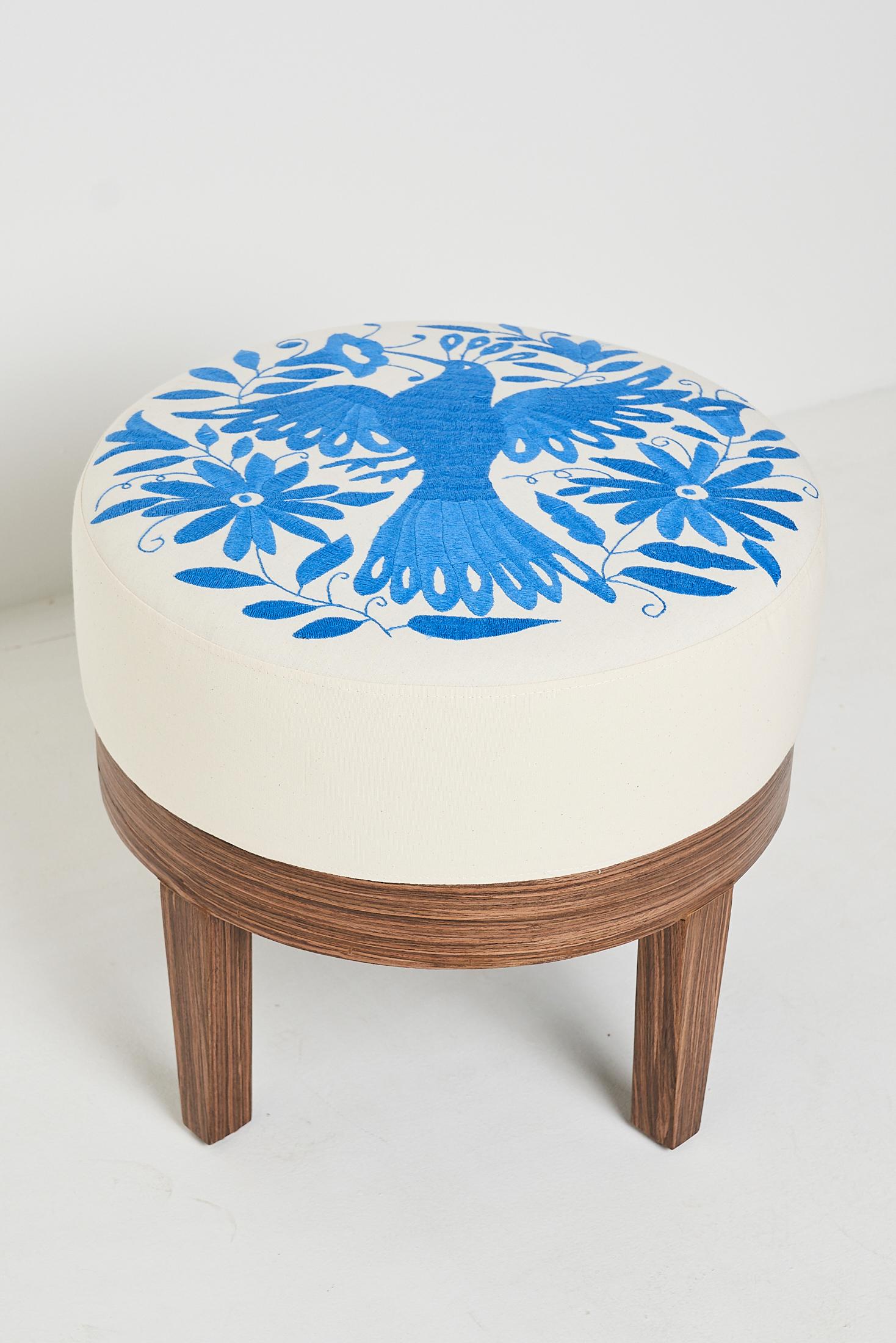 Mexican Round Stool with Artisan Embroidery For Sale