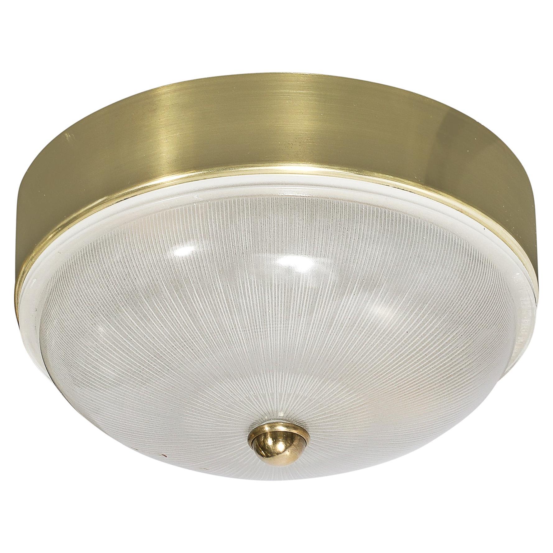 Round Striated Starburst Glass Flush Mount Chandelier w/ Brass Fittings For Sale