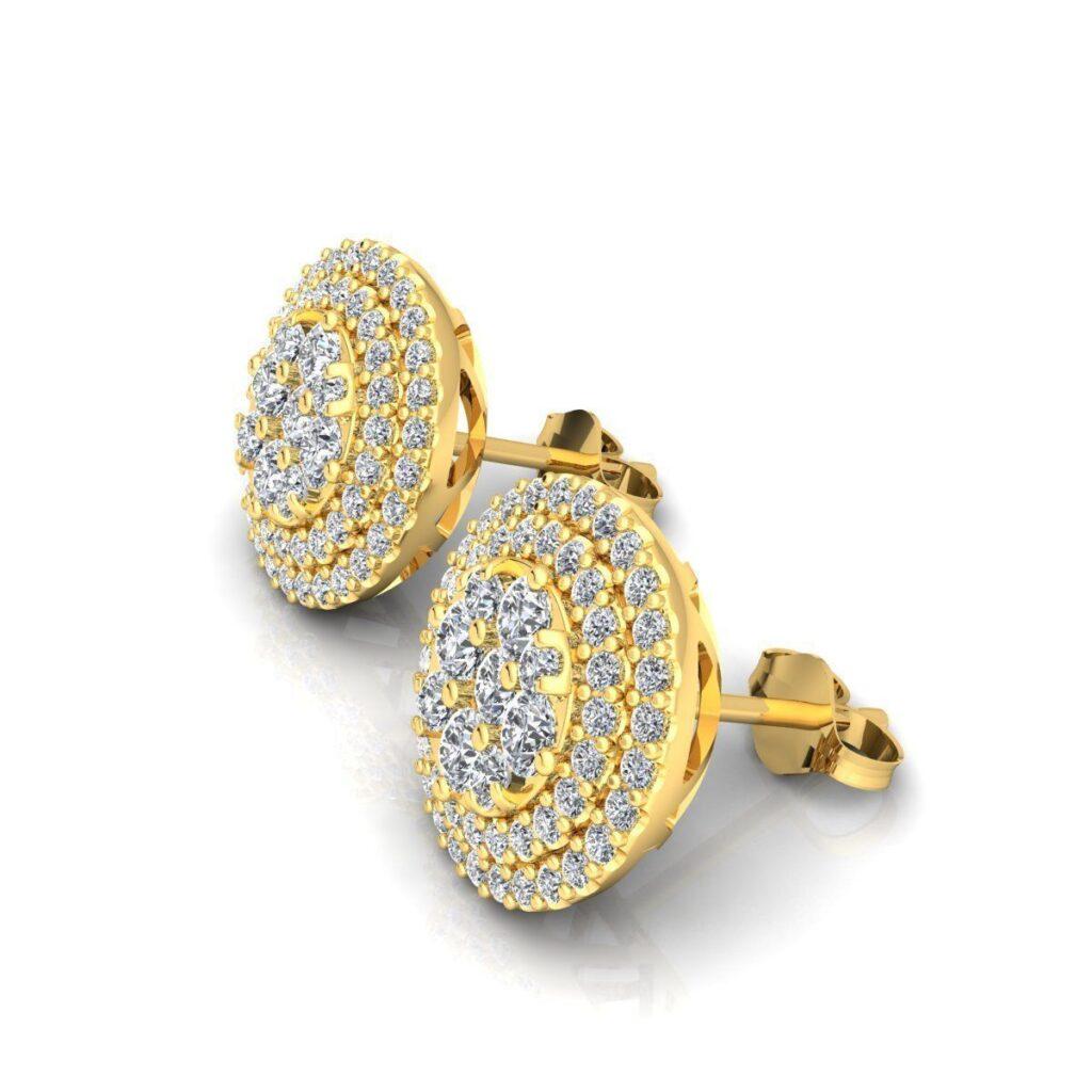 Modern Round Stud Diamond Earrings, 18k Gold, 0.88ct For Sale