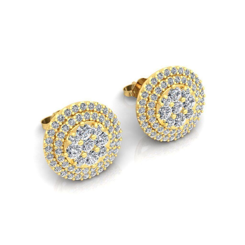 Round Cut Round Stud Diamond Earrings, 18k Gold, 0.88ct For Sale