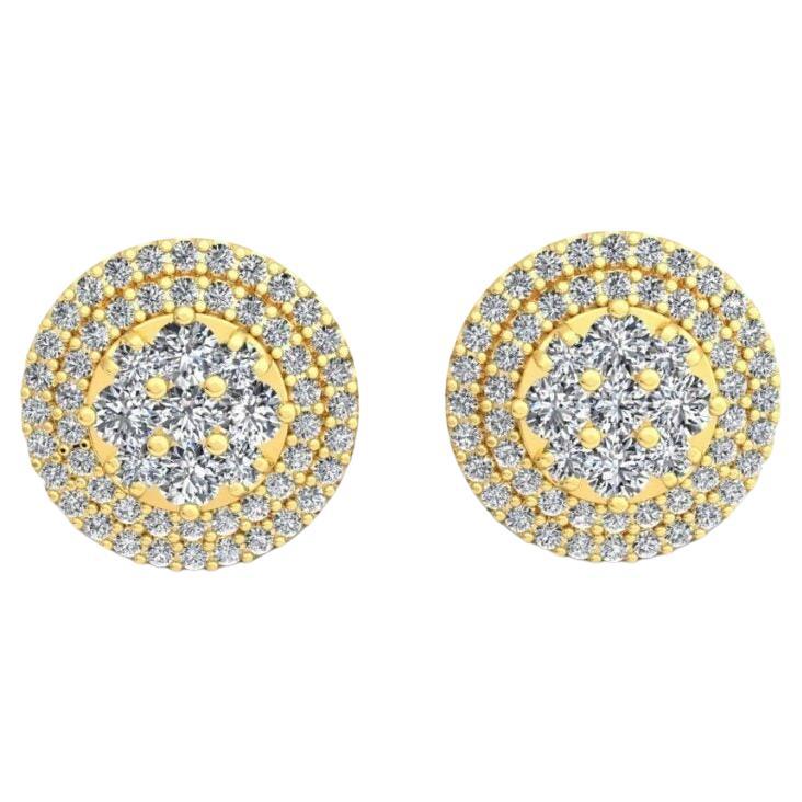 Round Stud Diamond Earrings, 18k Gold, 0.88ct For Sale