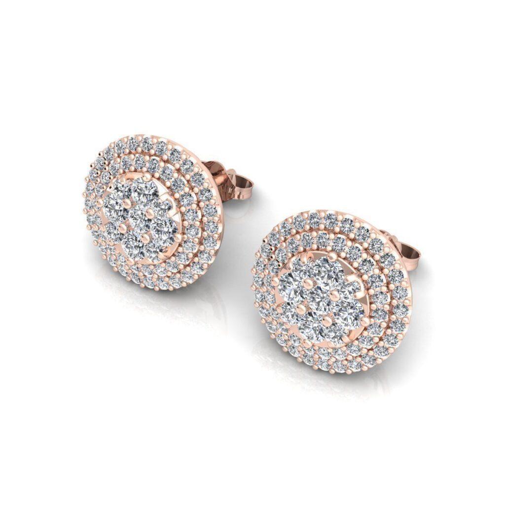 Modern Round Stud Diamond Earrings, 18k Rose Gold, 0.88ct For Sale