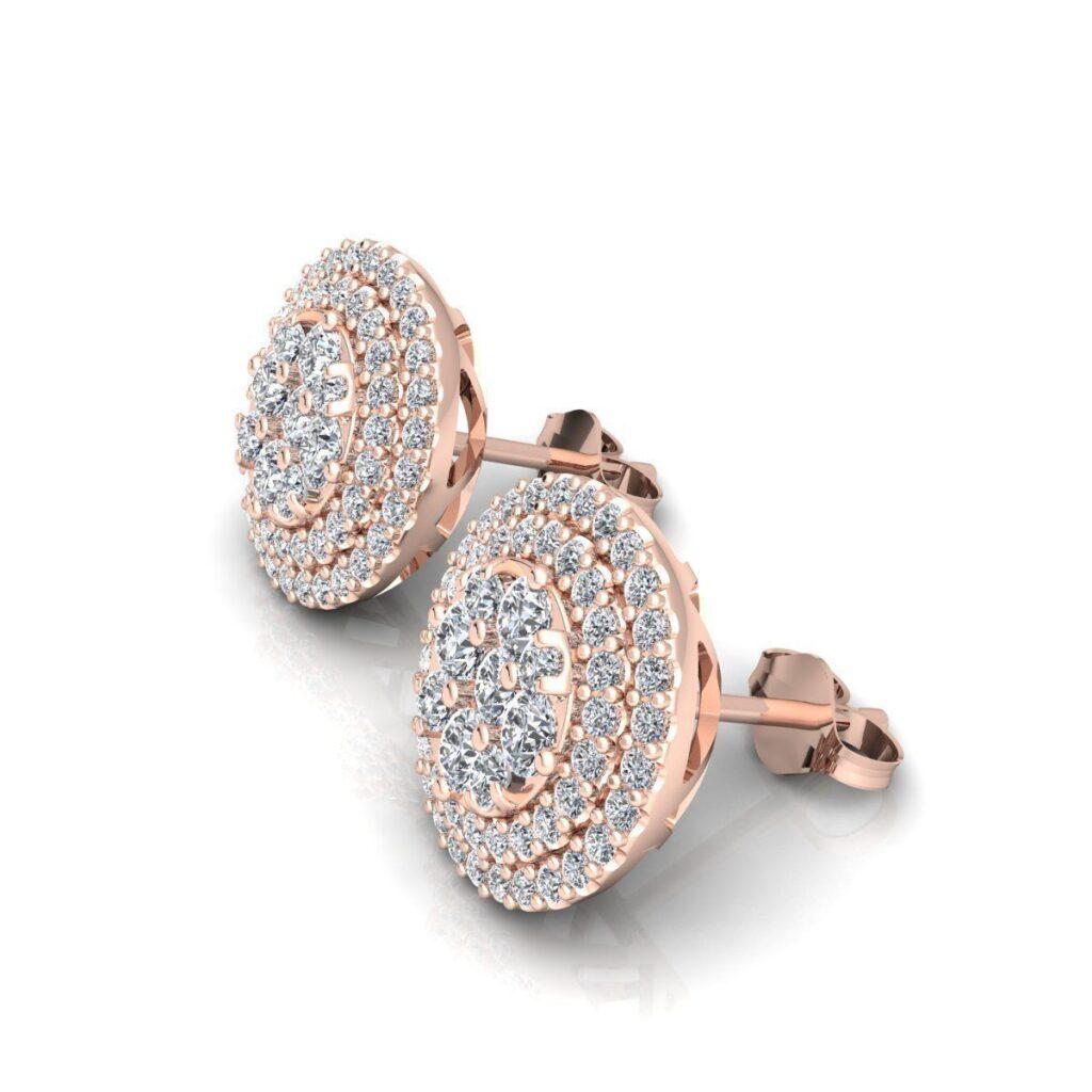 Round Cut Round Stud Diamond Earrings, 18k Rose Gold, 0.88ct For Sale