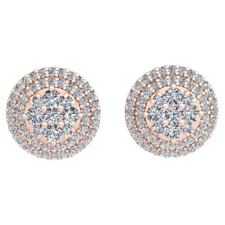 Clous d'oreilles en or rose 18 carats et diamants ronds de 0,88 carat