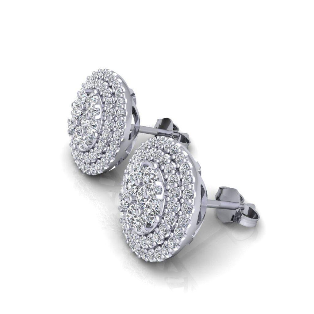 Modern Round Stud Diamond Earrings, 18k White Gold, 0.88ct For Sale