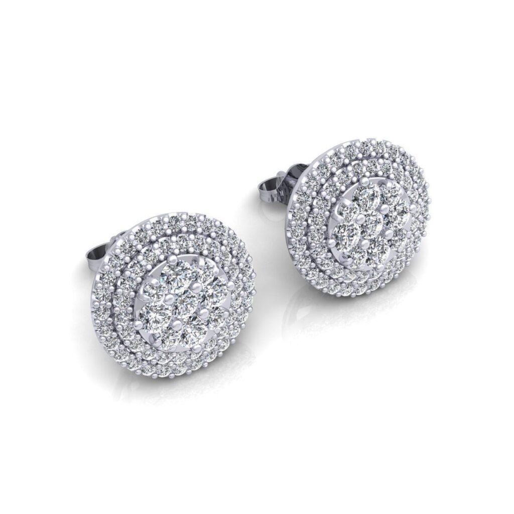 Round Cut Round Stud Diamond Earrings, 18k White Gold, 0.88ct For Sale