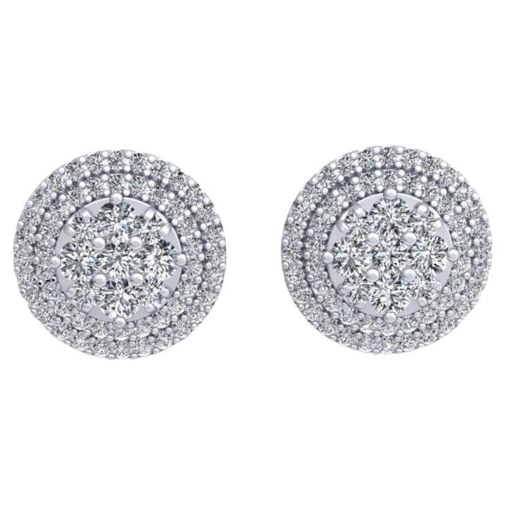 Round Stud Diamond Earrings, 18k White Gold, 0.88ct For Sale