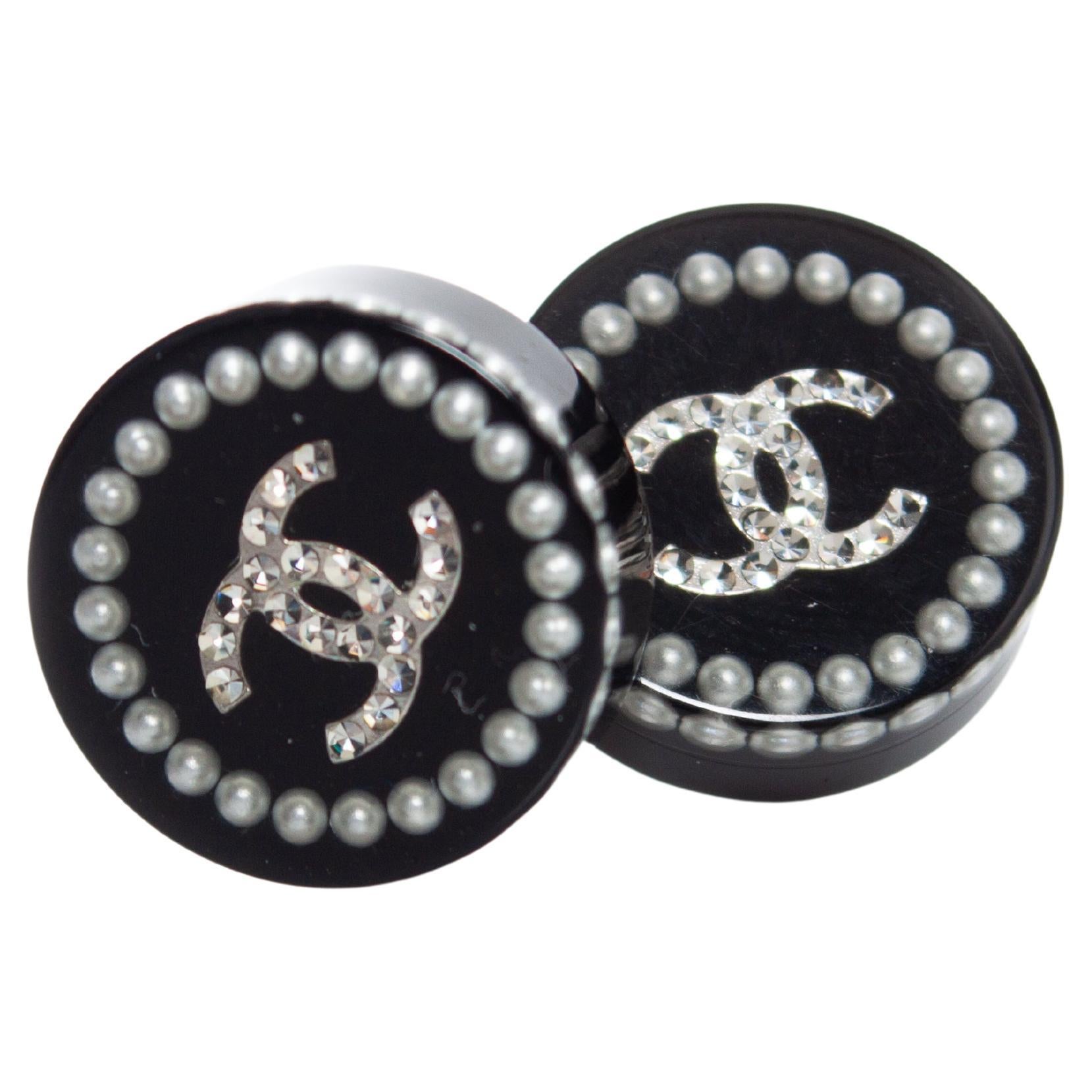 Round studded pearl and rhinestone earrings For Sale