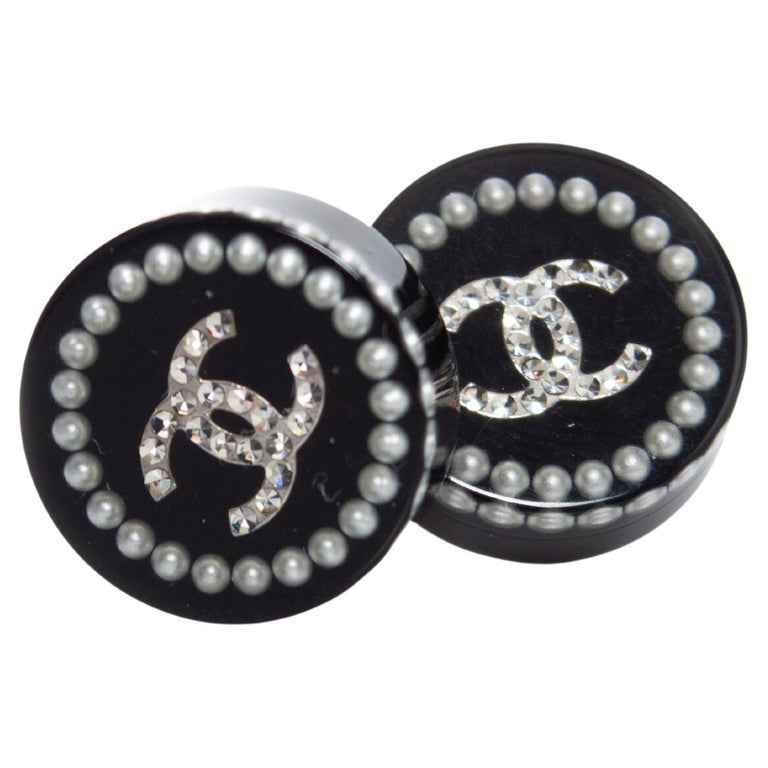 Chanel White Resin CC Earrings Silver Hardware 19C