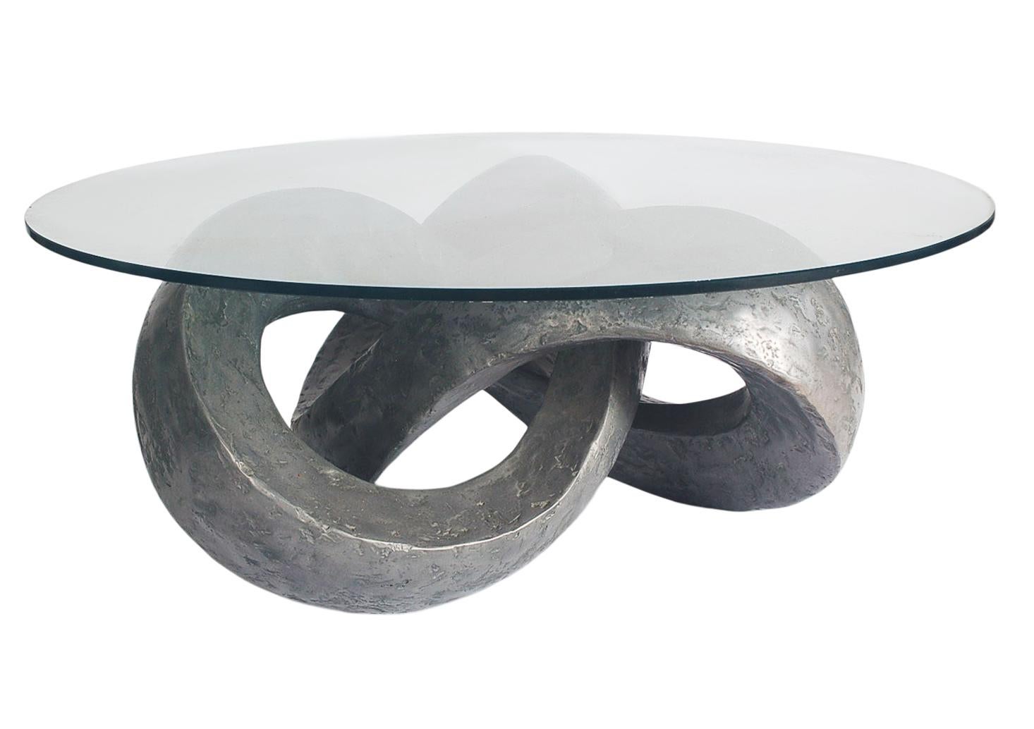 Brutalist Round Studio Mid Century Abstract Modern Coffee Table in Sculptural Form & Glass For Sale