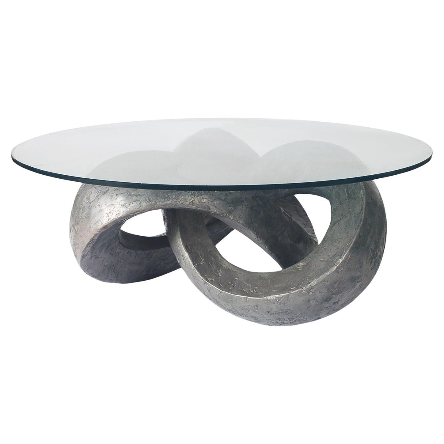 Round Studio Mid Century Abstract Modern Coffee Table in Sculptural Form & Glass For Sale