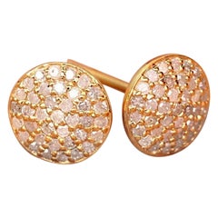 Round Studs Earring For Women Natural Pave Diamond 14k Gold Wedding Gift For Her