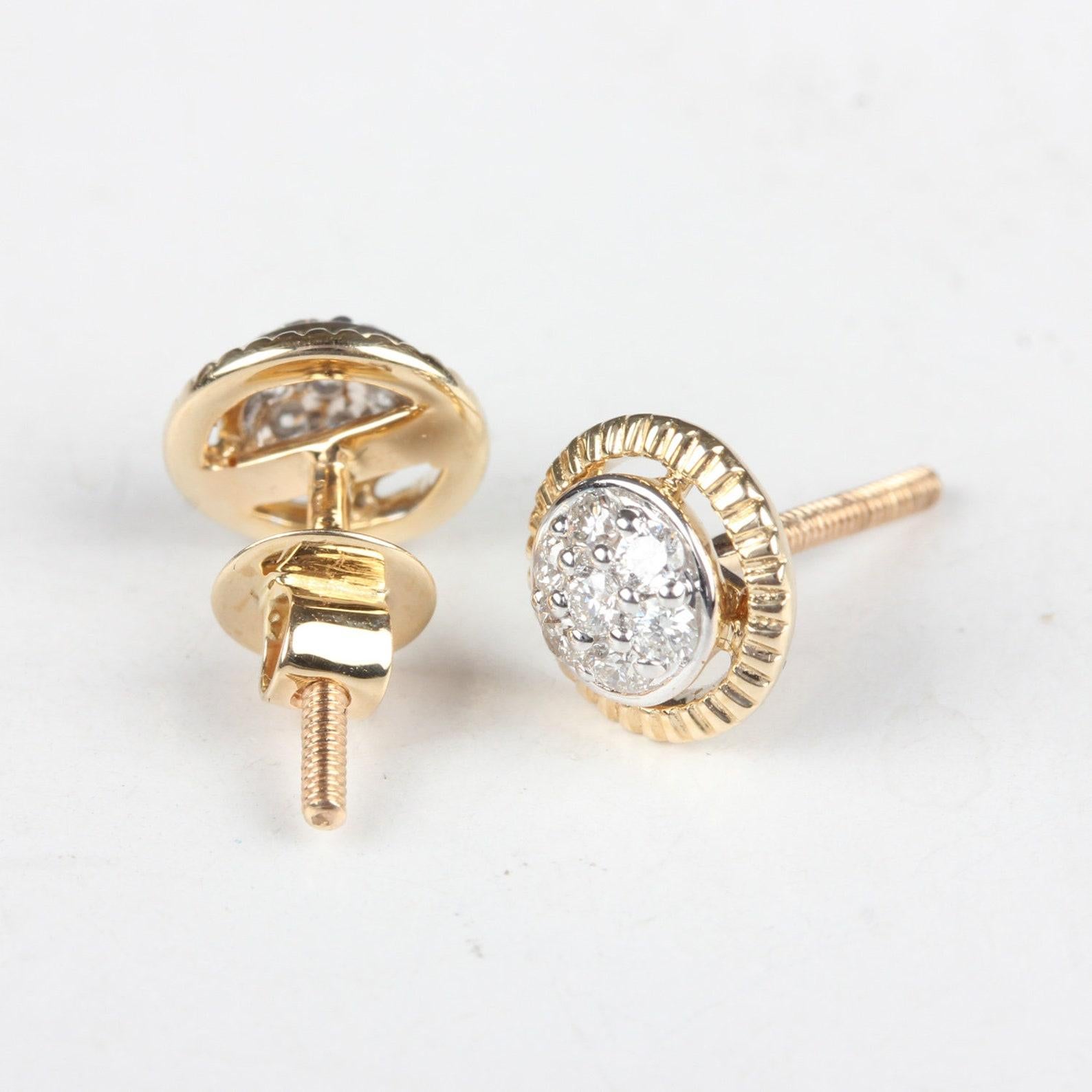 Art Déco Orecchino rotondo in oro giallo 14k con diamante naturale Regalo unico per le donne in vendita