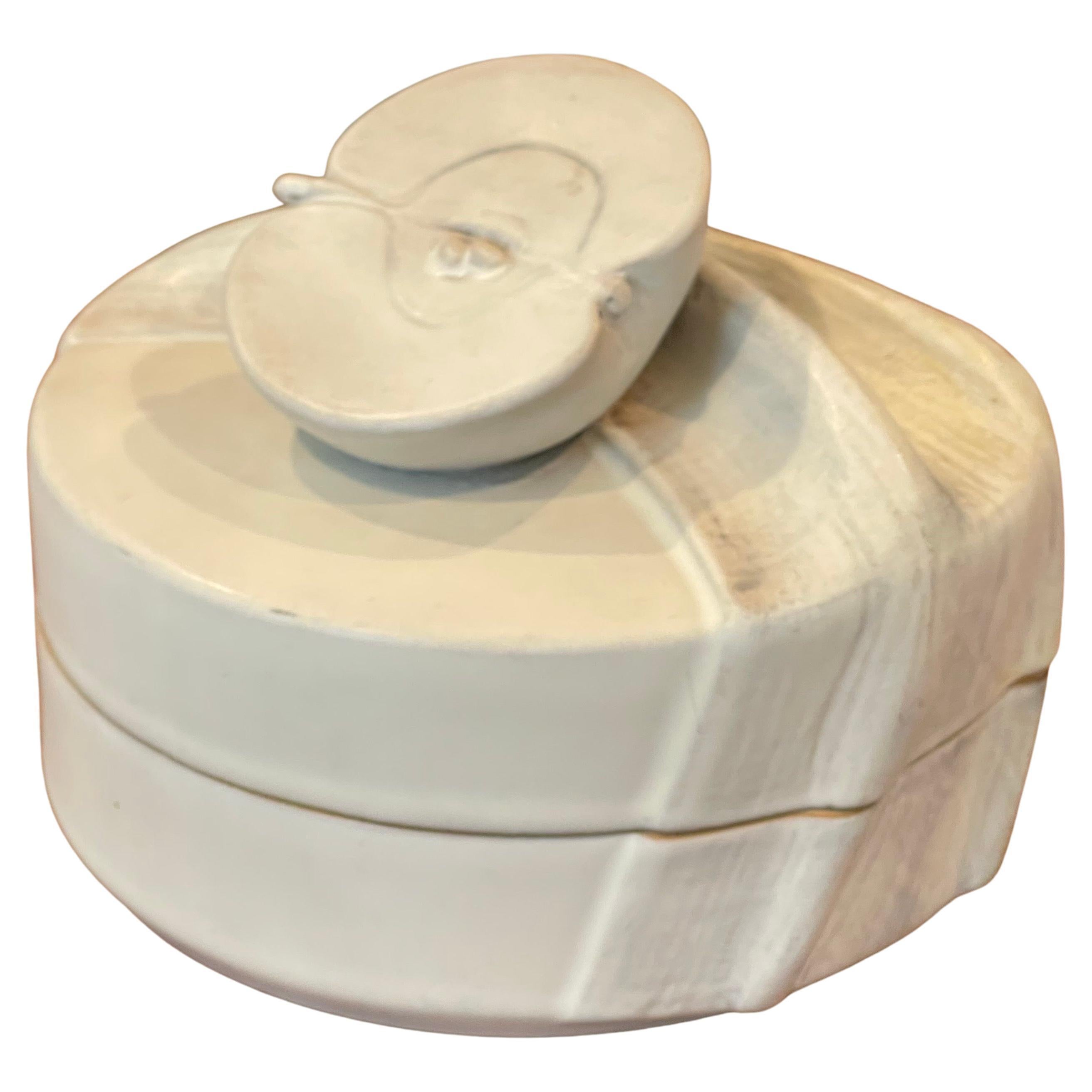 Round Stylized Ceramic Lidded Trinket Box with Apple Motif by Rosenthal