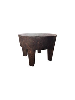 Round Suar Wood Side Table, Modern Organic