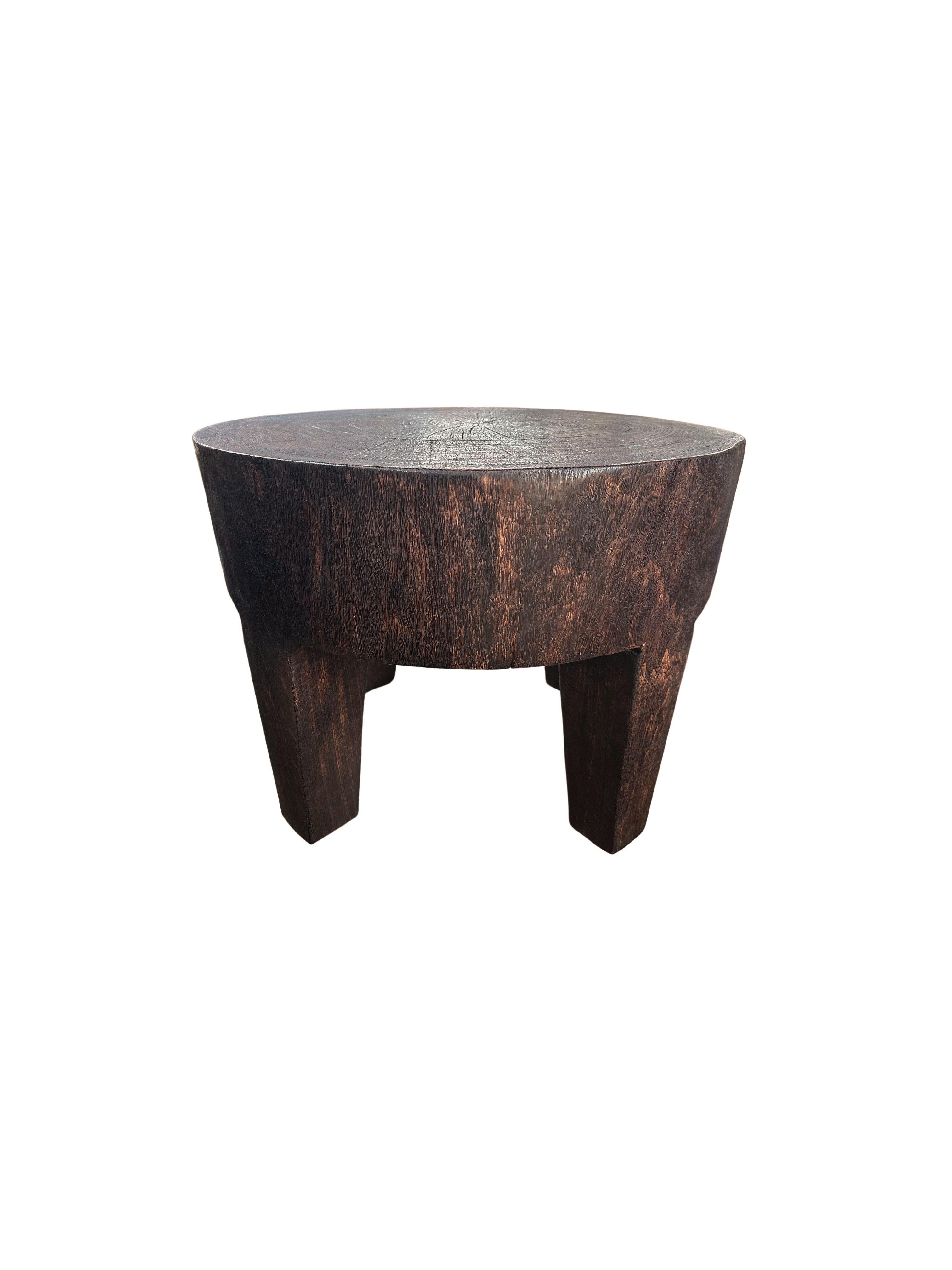 Organic Modern Round Suar Wood Side Table, Modern Organic For Sale