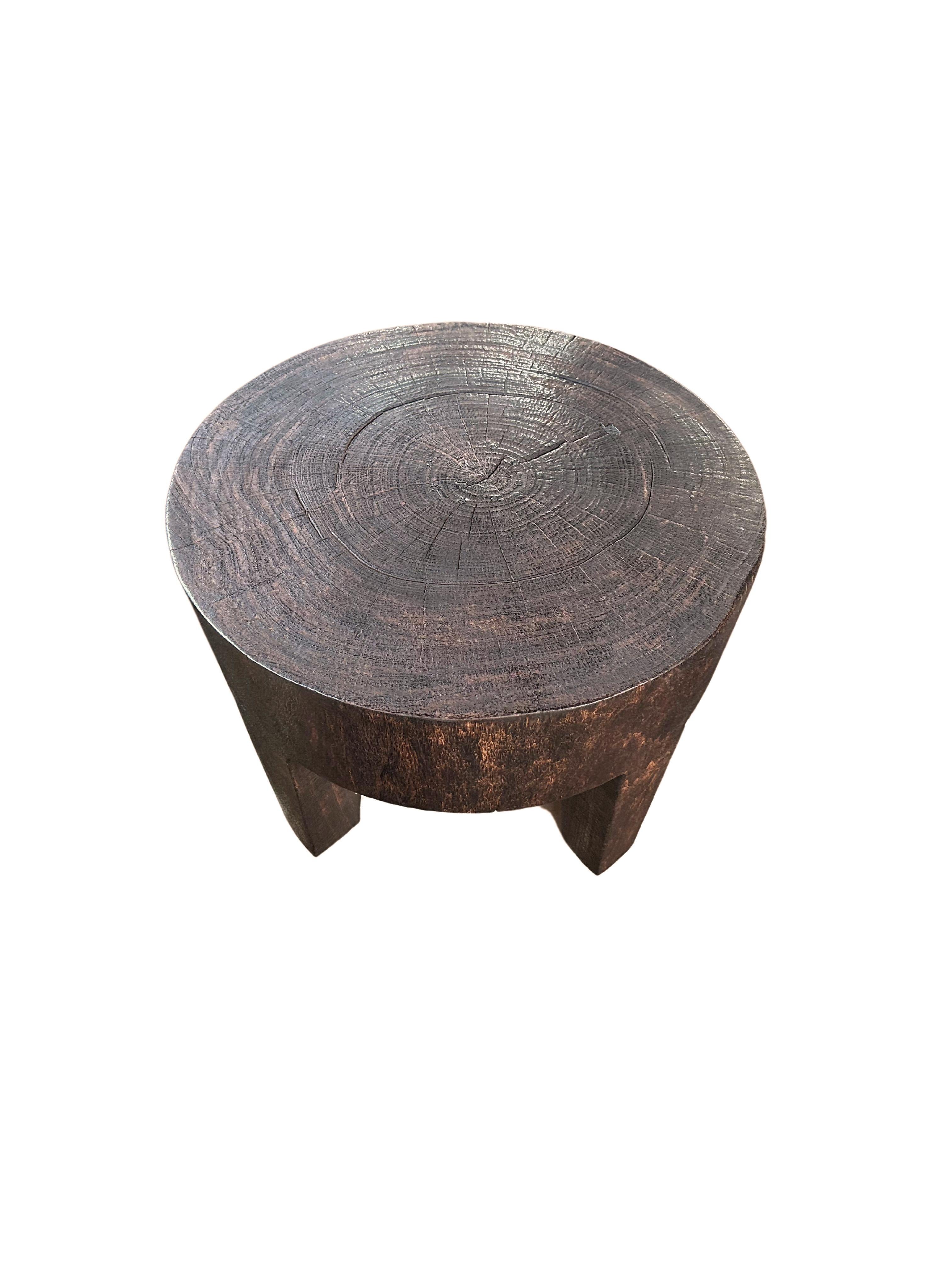 Indonesian Round Suar Wood Side Table, Modern Organic For Sale