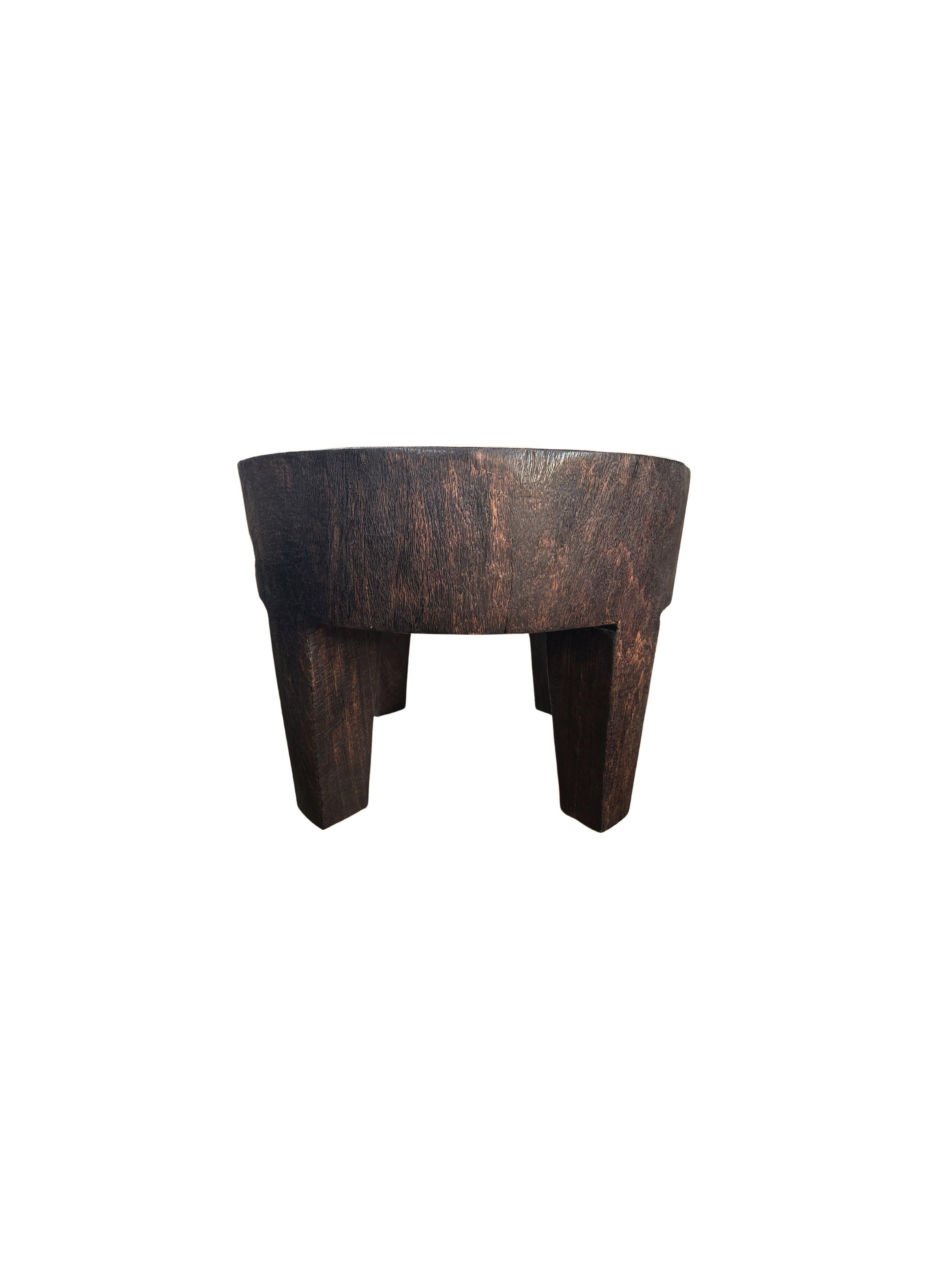 Hand-Crafted Round Suar Wood Side Table, Modern Organic For Sale