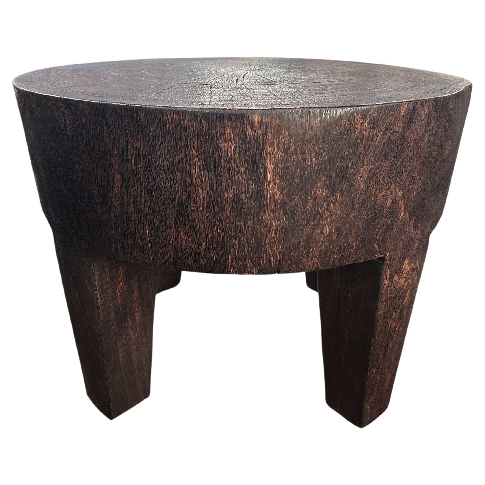 Round Suar Wood Side Table, Modern Organic For Sale