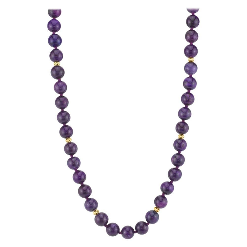 10.00mm Round Sugilite Bead Strand with Yellow Gold Spacers, 18.5 Inches