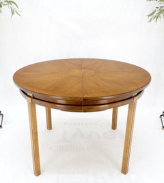 Round Sunburst Pattern Mid-Century Modern Dining Table with Two Leaves Mint