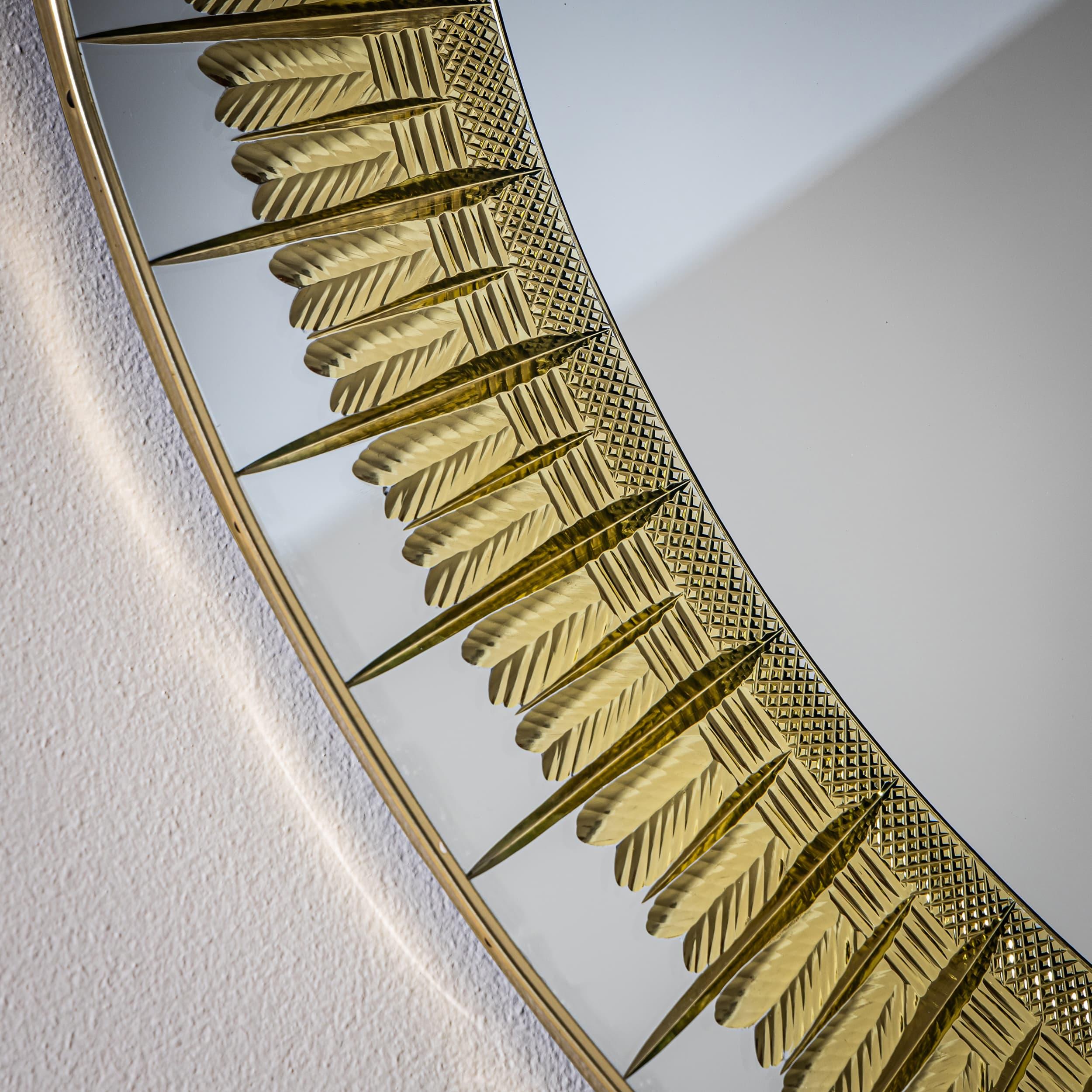 Laiton Miroir mural rond en forme de soleil par Cristal Arte, Italie