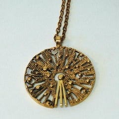 Round sunshaped vintage bronze necklace 1960-1970s