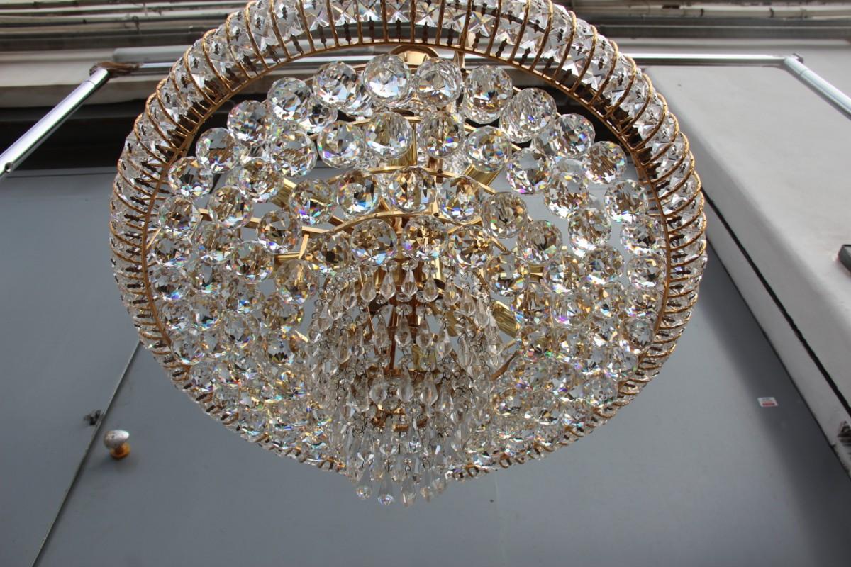 Round Swarovski Chandelier 1970 Gold-Plated Crystal Italian Design Diamond For Sale 4