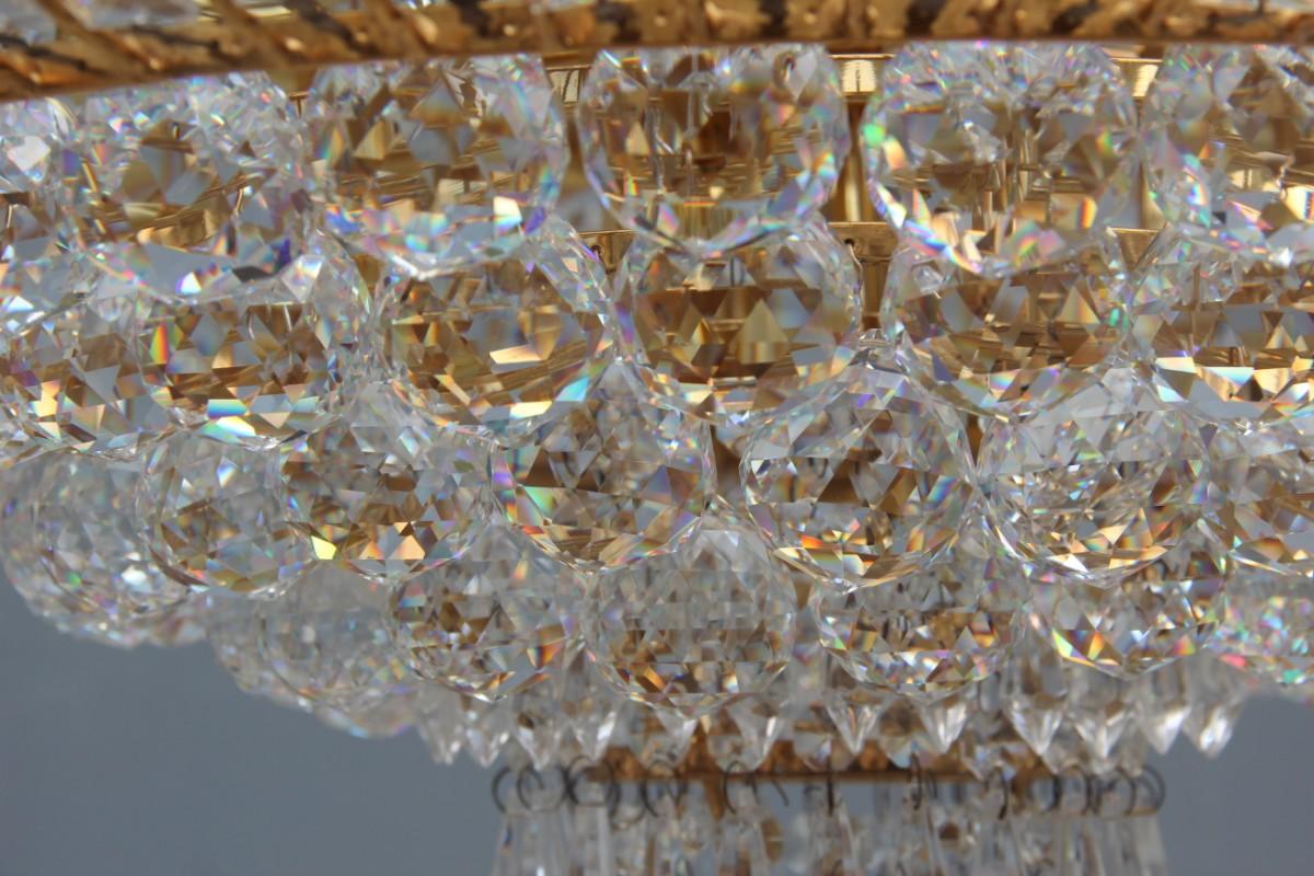 Round Swarovski Chandelier 1970 Gold-Plated Crystal Italian Design Diamond For Sale 5