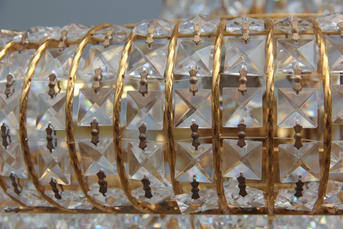 Round Swarovski Chandelier 1970 Gold-Plated Crystal Italian Design Diamond For Sale 6