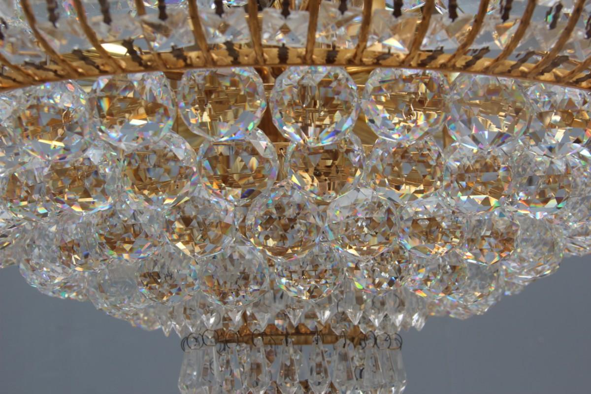Mid-Century Modern Round Swarovski Chandelier 1970 Gold-Plated Crystal Italian Design Diamond For Sale