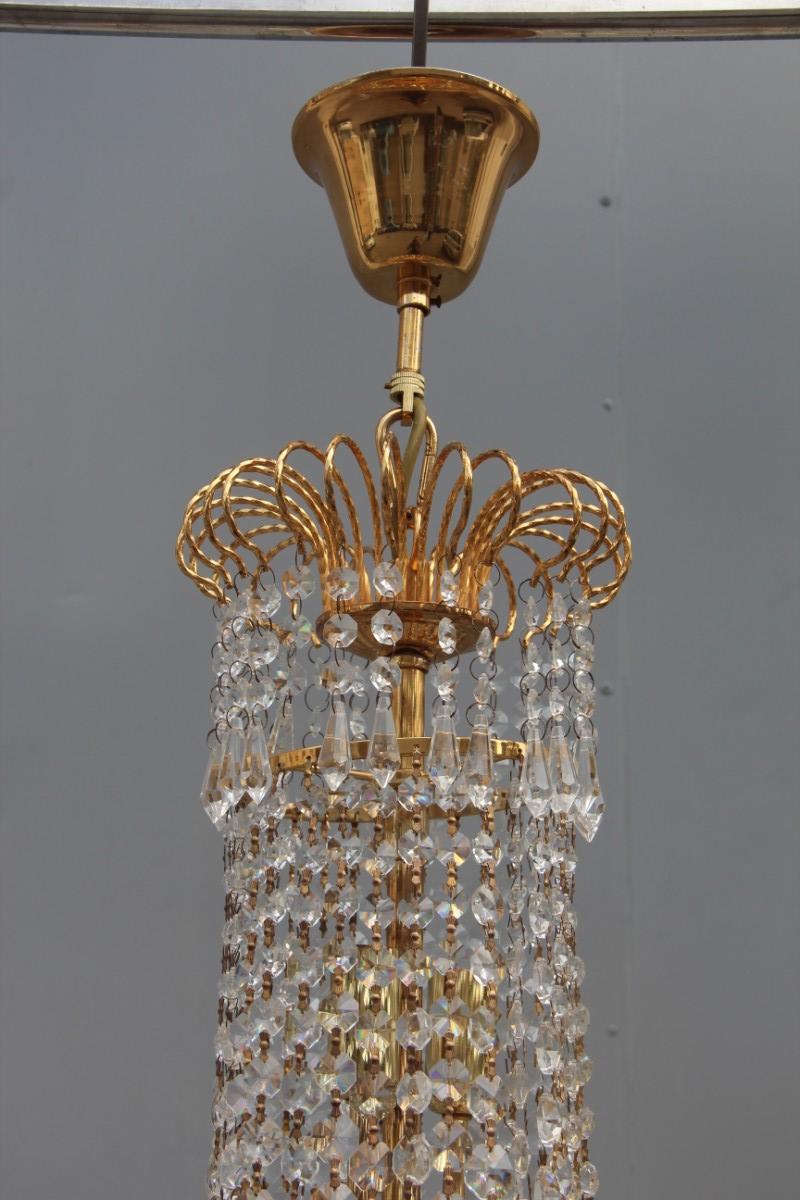 Late 20th Century Round Swarovski Chandelier 1970 Gold-Plated Crystal Italian Design Diamond For Sale