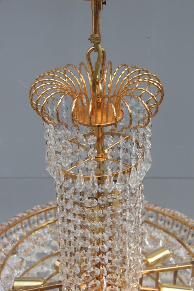 Round Swarovski Chandelier 1970 Gold-Plated Crystal Italian Design Diamond For Sale 1