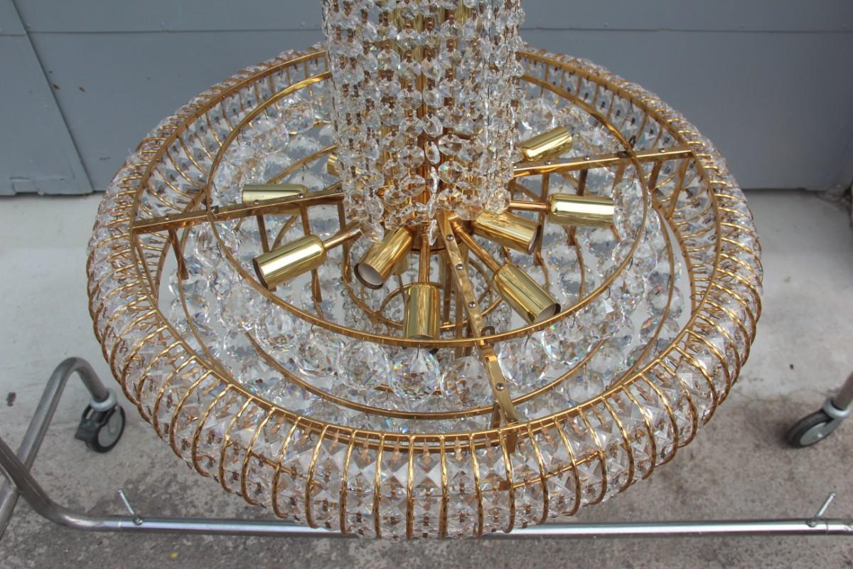 Round Swarovski Chandelier 1970 Gold-Plated Crystal Italian Design Diamond For Sale 2