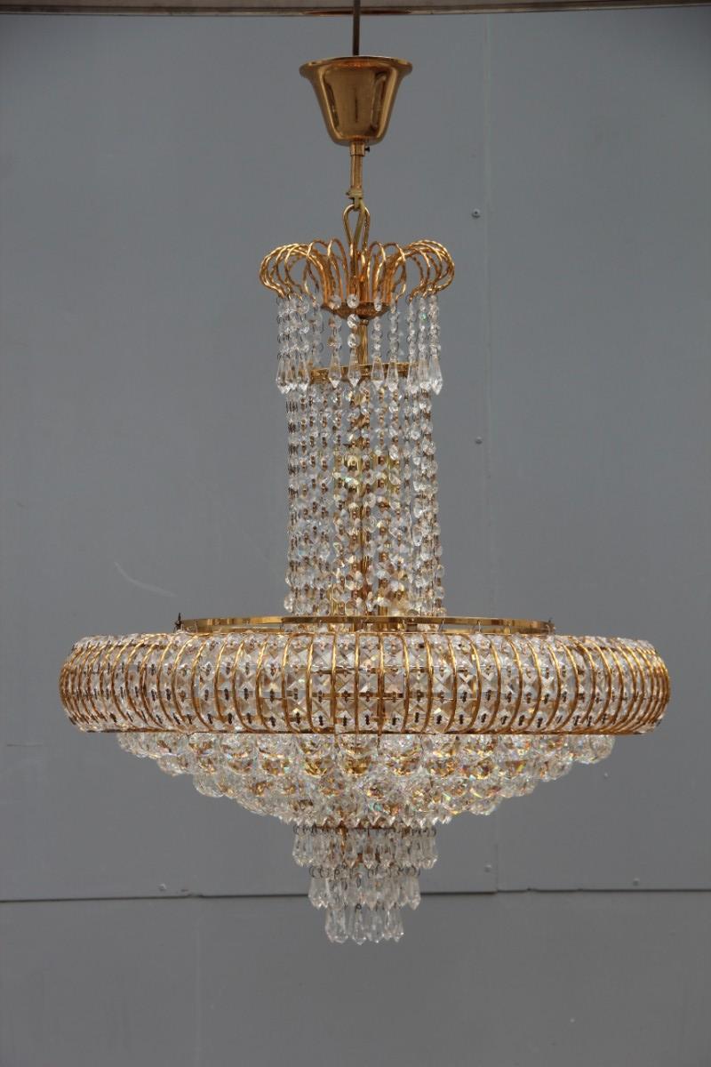 Round Swarovski Chandelier 1970 Gold-Plated Crystal Italian Design Diamond For Sale 3