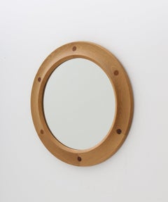 Round Swedish Midcentury Mirror in Oak and Rosewood by Nybrofabriken Fröseke