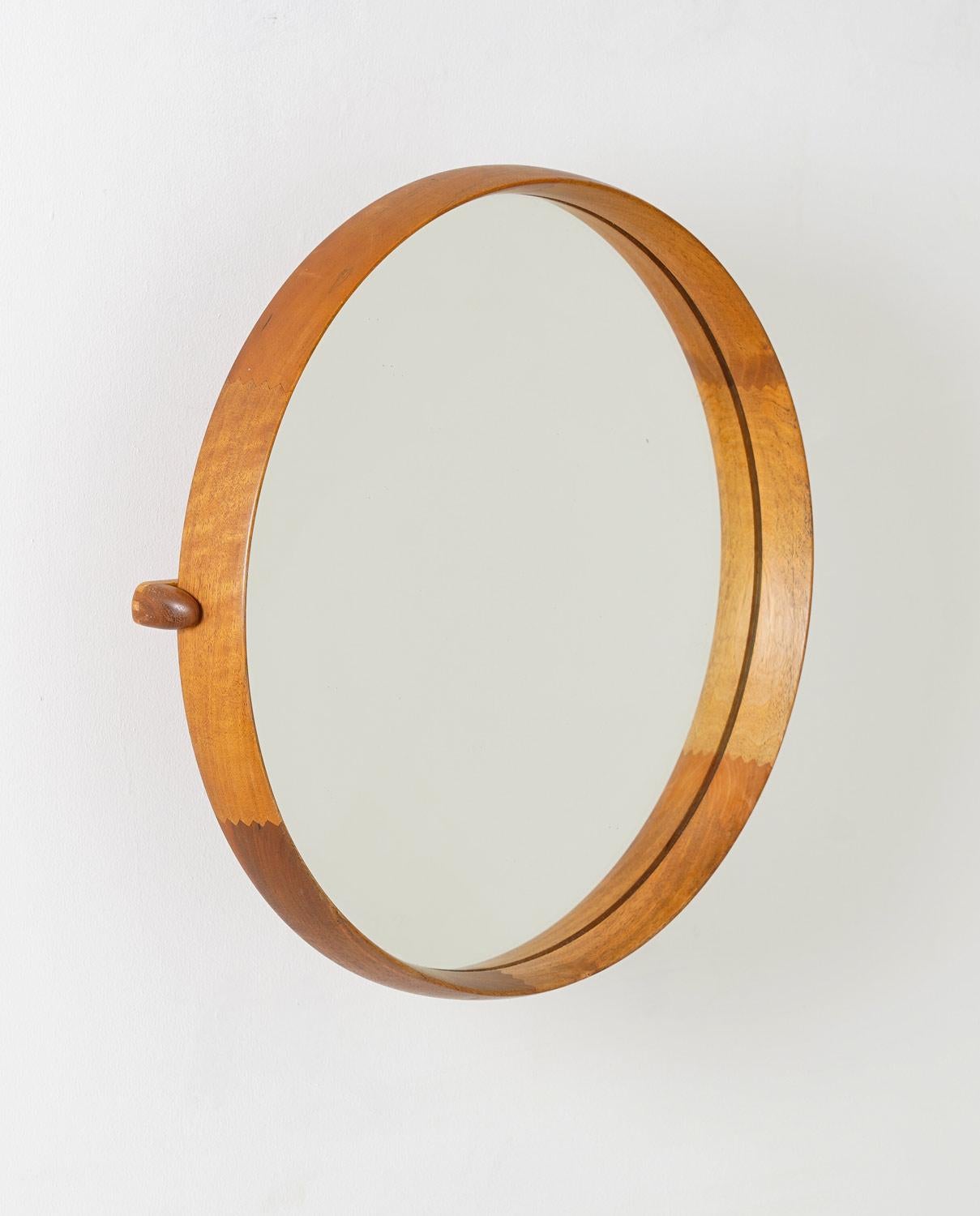 Mid-Century Modern Round Swedish Midcentury Mirror in Teak by Uno & Östen Kristiansson for Luxus For Sale