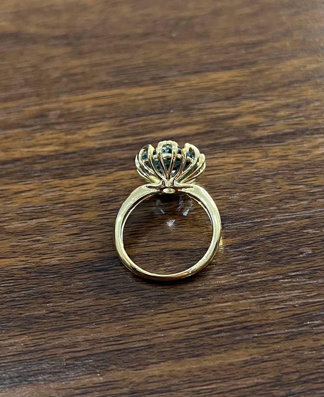 Round Swiss Blue Topaz Floral Flower Setting 14K Yellow Gold Diamonds Ring For Sale 3