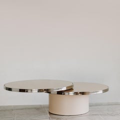 Round Swivel Ivory Glass & Chrome Coffee Table by Design Institute of America