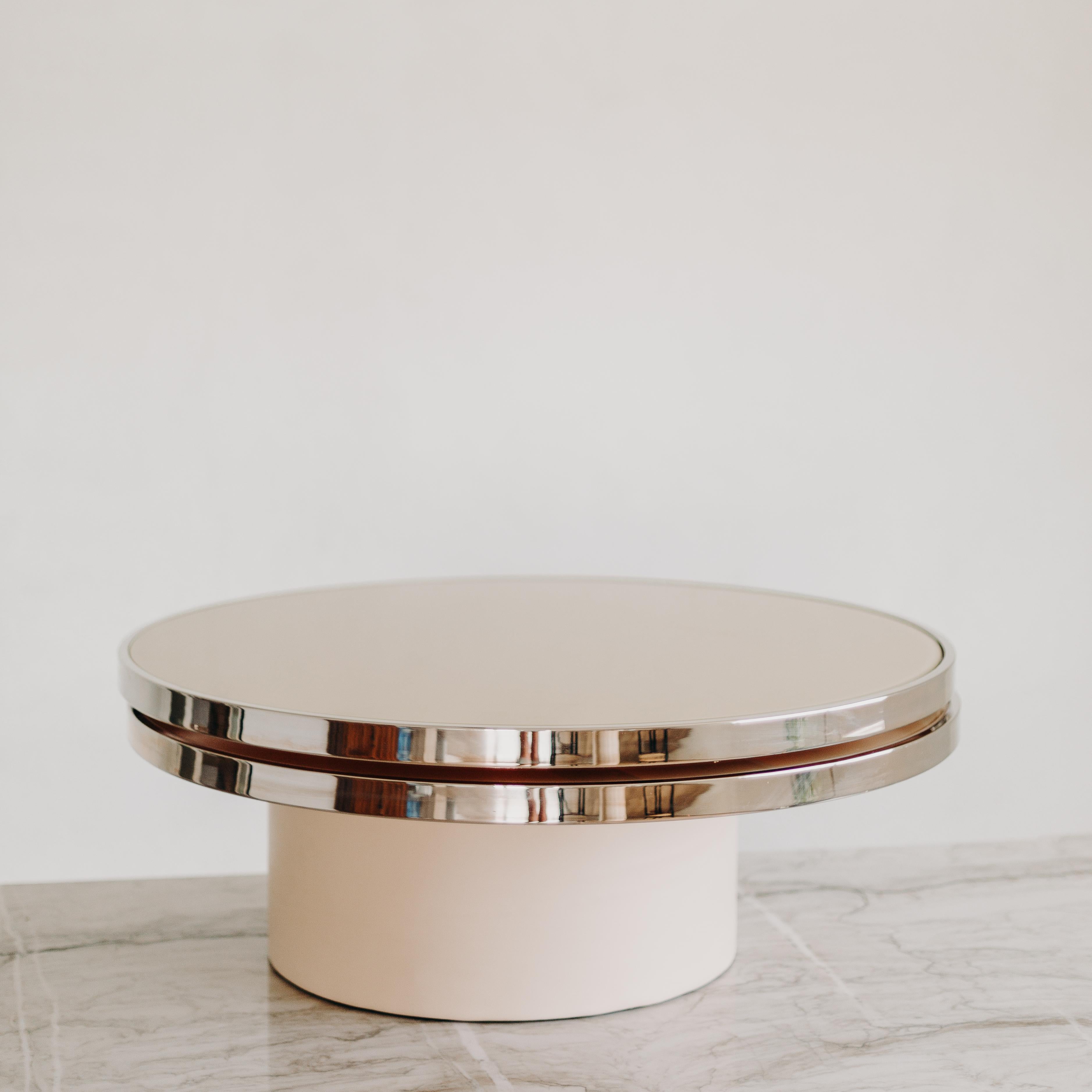 Mid-Century Modern Round Swivel Ivory Glass & Chrome Coffee Table by Design Institute of America