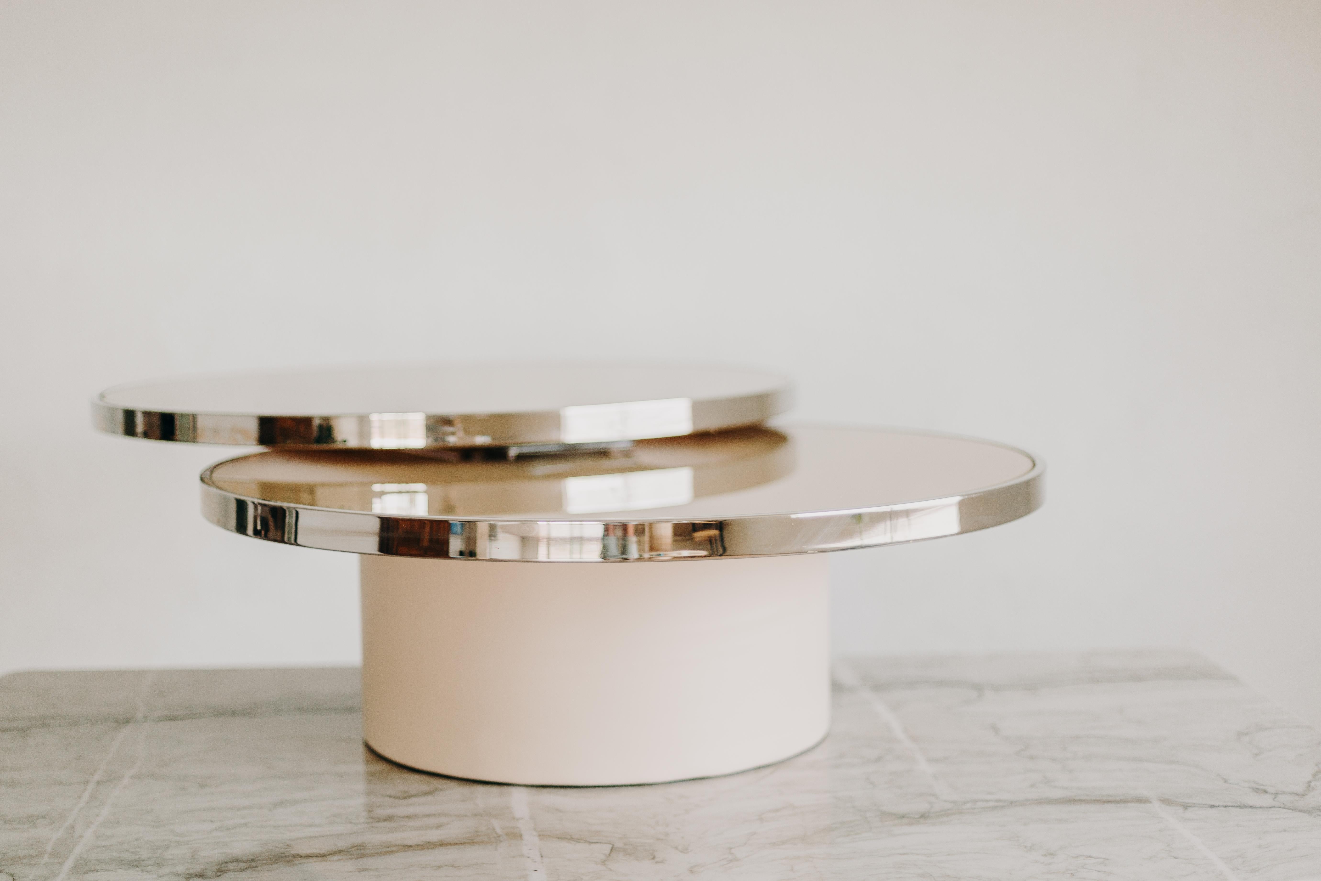Painted Round Swivel Ivory Glass & Chrome Coffee Table by Design Institute of America