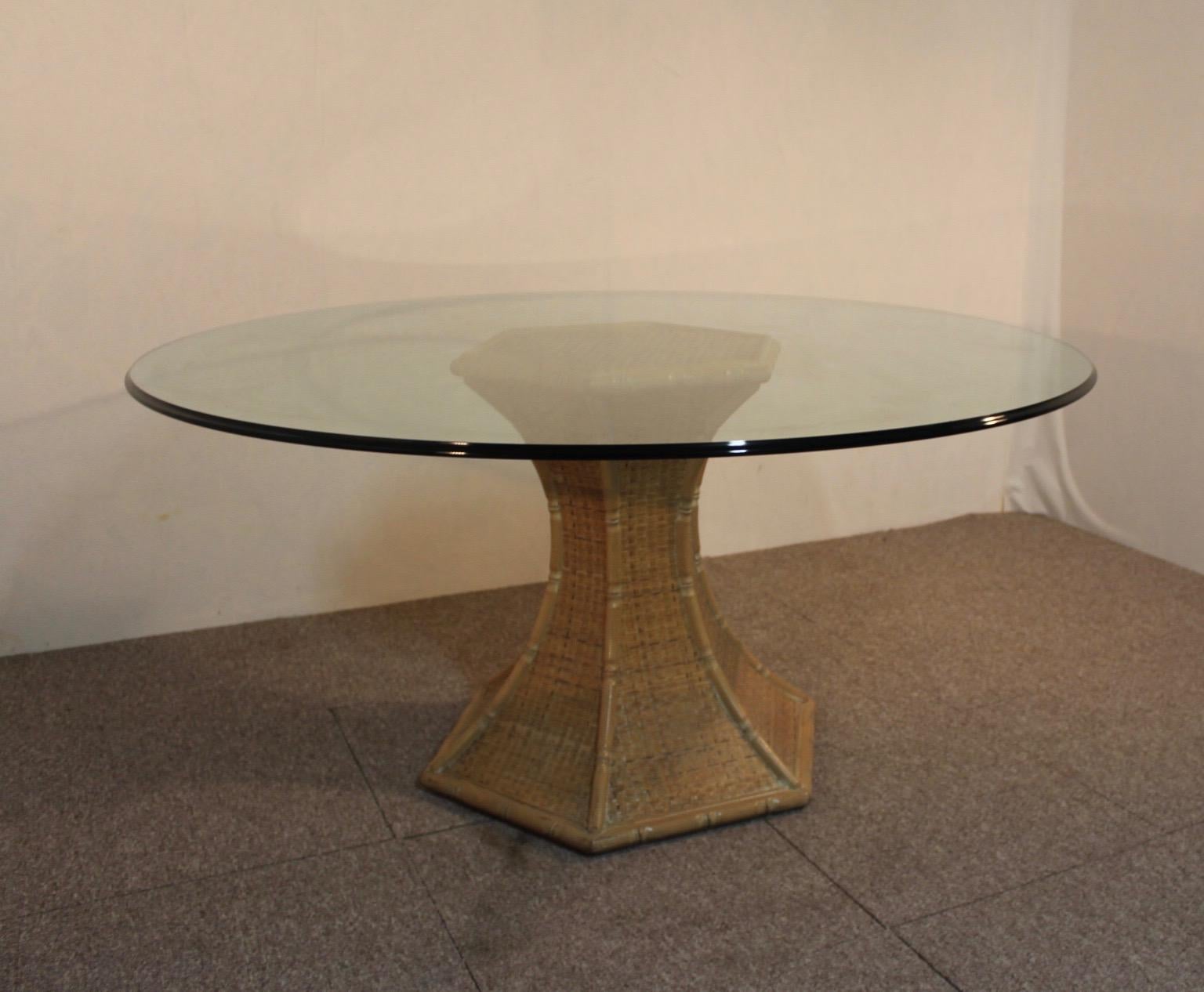 Round Table, Bamboo Base, Large Glass Top, 1970 For Sale 3