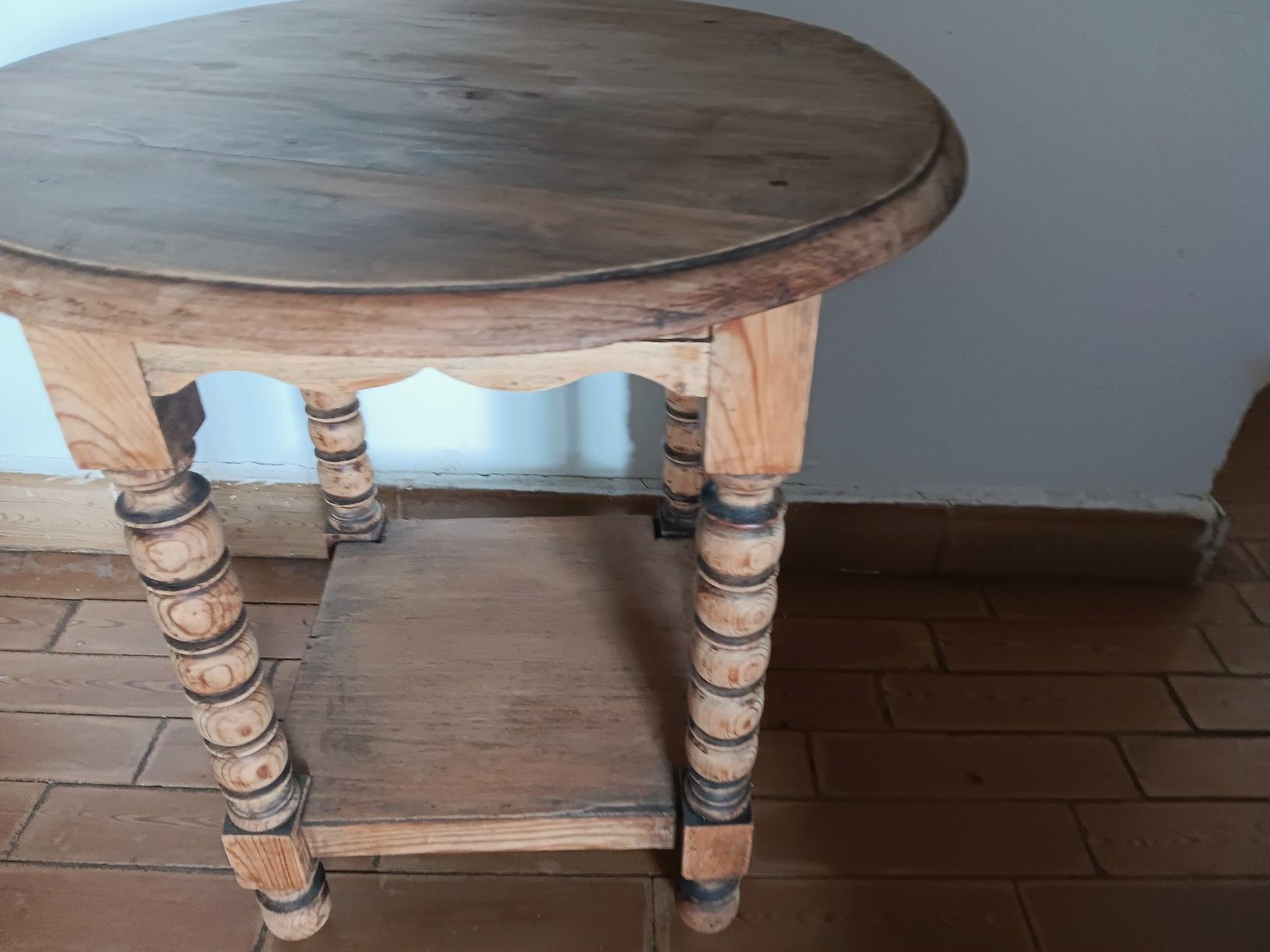 Oak Round Table Bobbin Turned Legs, 19th Century Spain For Sale