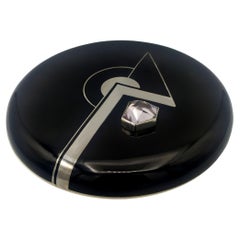 Round table box with Black Art Deco design Sterling Silver Salimbeni 