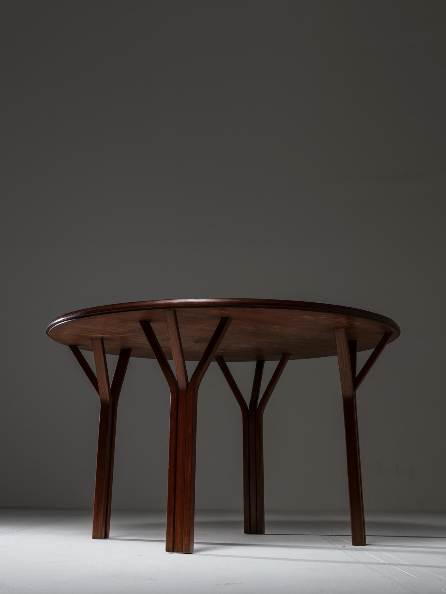 Organic Modern Round  Wood Table by Gregotti, Meneghetti, Stoppino for SIM, Italy, 1950s For Sale
