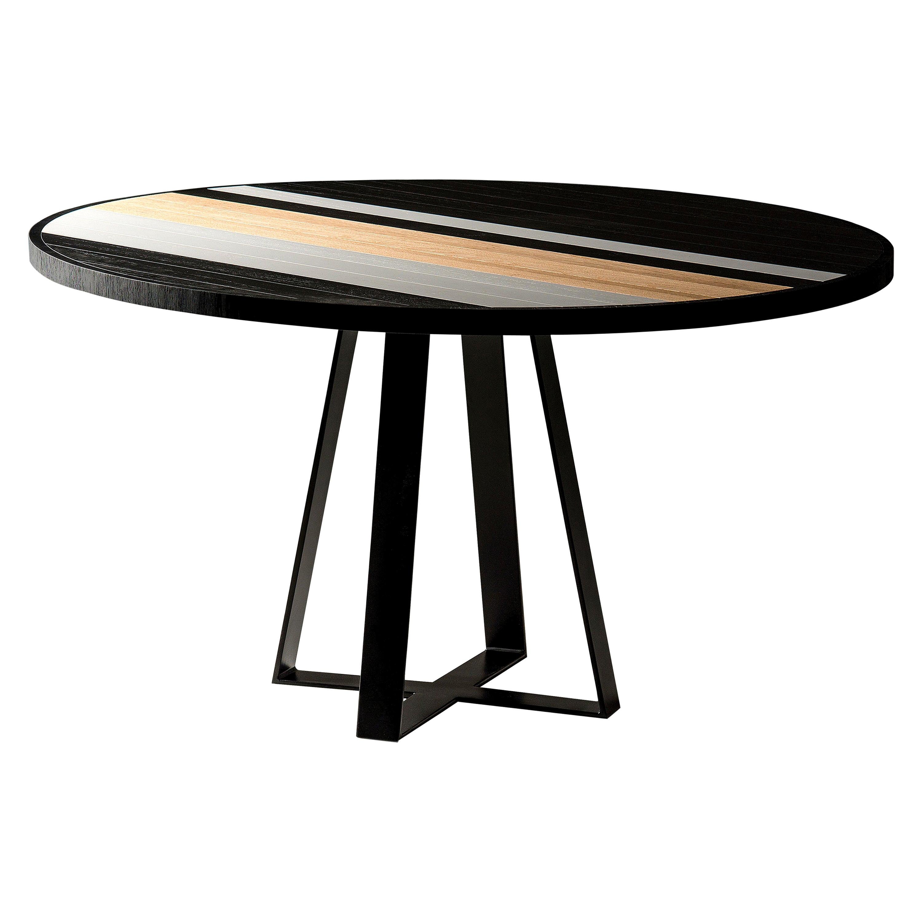 Modern 6 Seater Oak Round Circular Dining Table, Black and White Oak