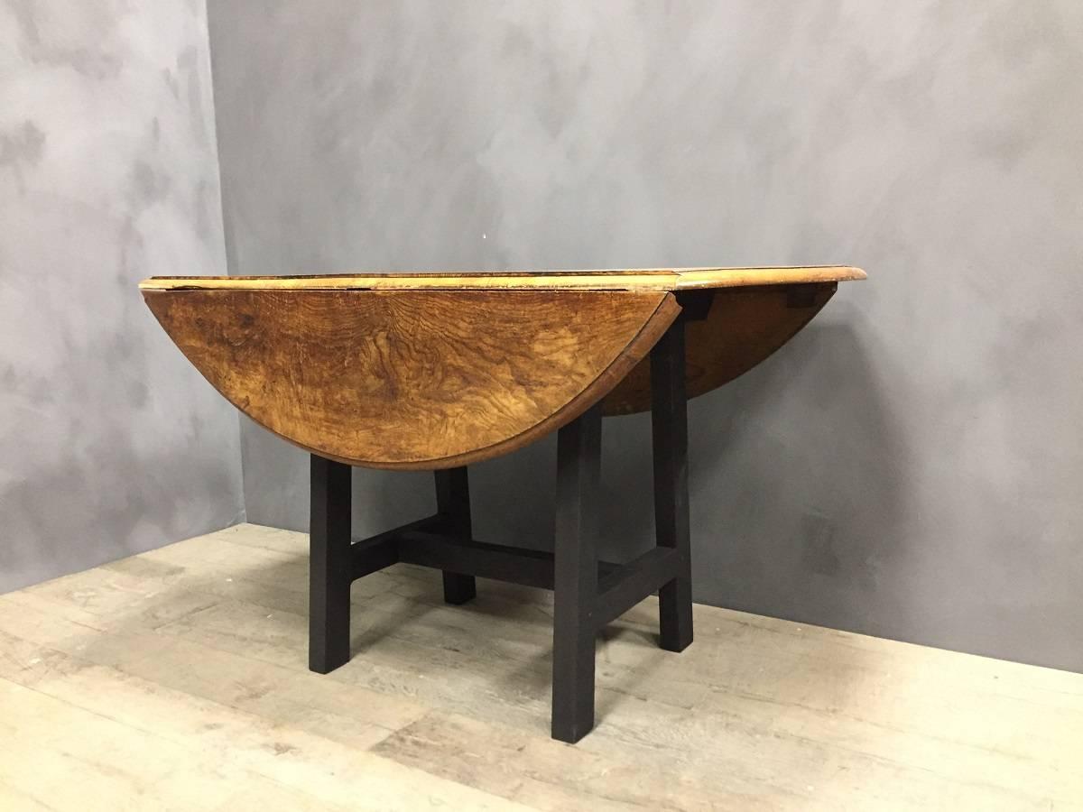 Hand-Crafted Round Table Elm Top For Sale