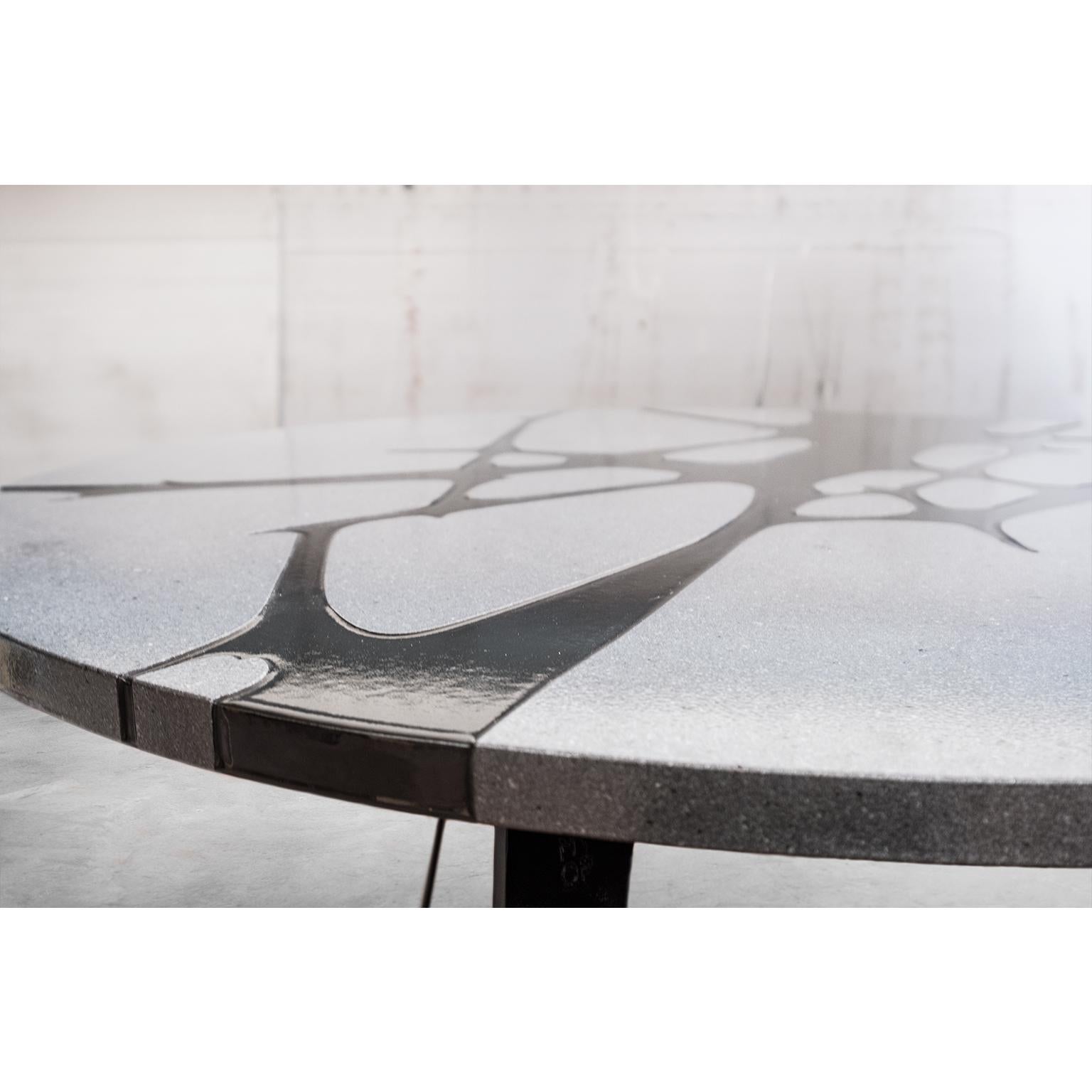 Round Table in Lava Stone and Steel, FilodiFumo 1st For Sale 3