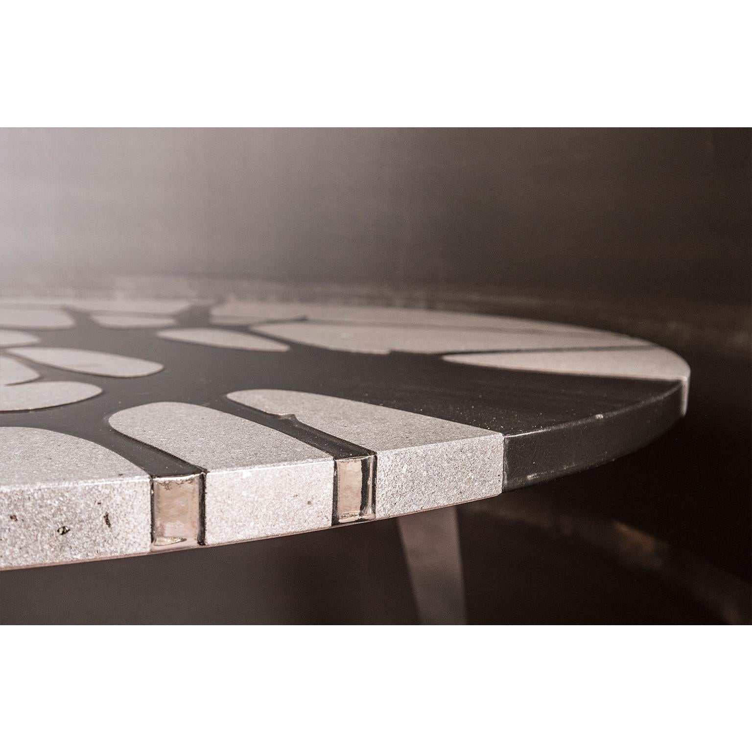 Round Table in Lava Stone and Steel, FilodiFumo 1st For Sale 2